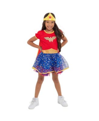 Wonder Woman Girls Cosplay Tulle Costume Dress Cape and Headband  Infant to Big Kid