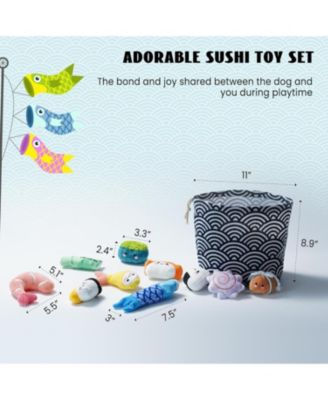 10 PCS Sushi Toys with Takeout Bag,Plush Squeaky Dog Toy Set,Cute Stuffed Pet Toys,Puppy Chew Toys,For Small to Medium Dog,Foodie Series toy