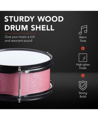 Kids Beginner 3-Piece Drum, Musical Instrument Set w/ Sticks, Cushioned Stool, Drum Pedal