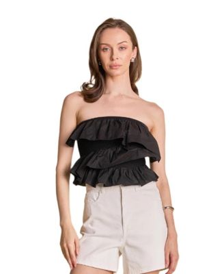 Women's Mixed Media Ruffled Strapless Top