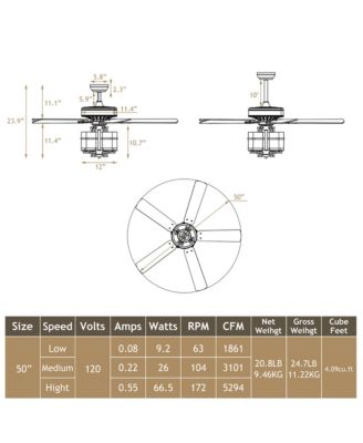 Classic 50 Inch Ceiling Fan with Light Noiseless Reversible Motor Ceiling Fan Lamp