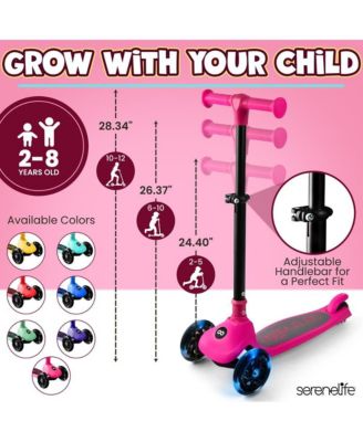 3-Wheel Foldable Kids Scooter - Child Toy Scooter with Built-in LED Wheel Lights, and Easy Maneuvering Lean-to-Steer Technology (Pink)