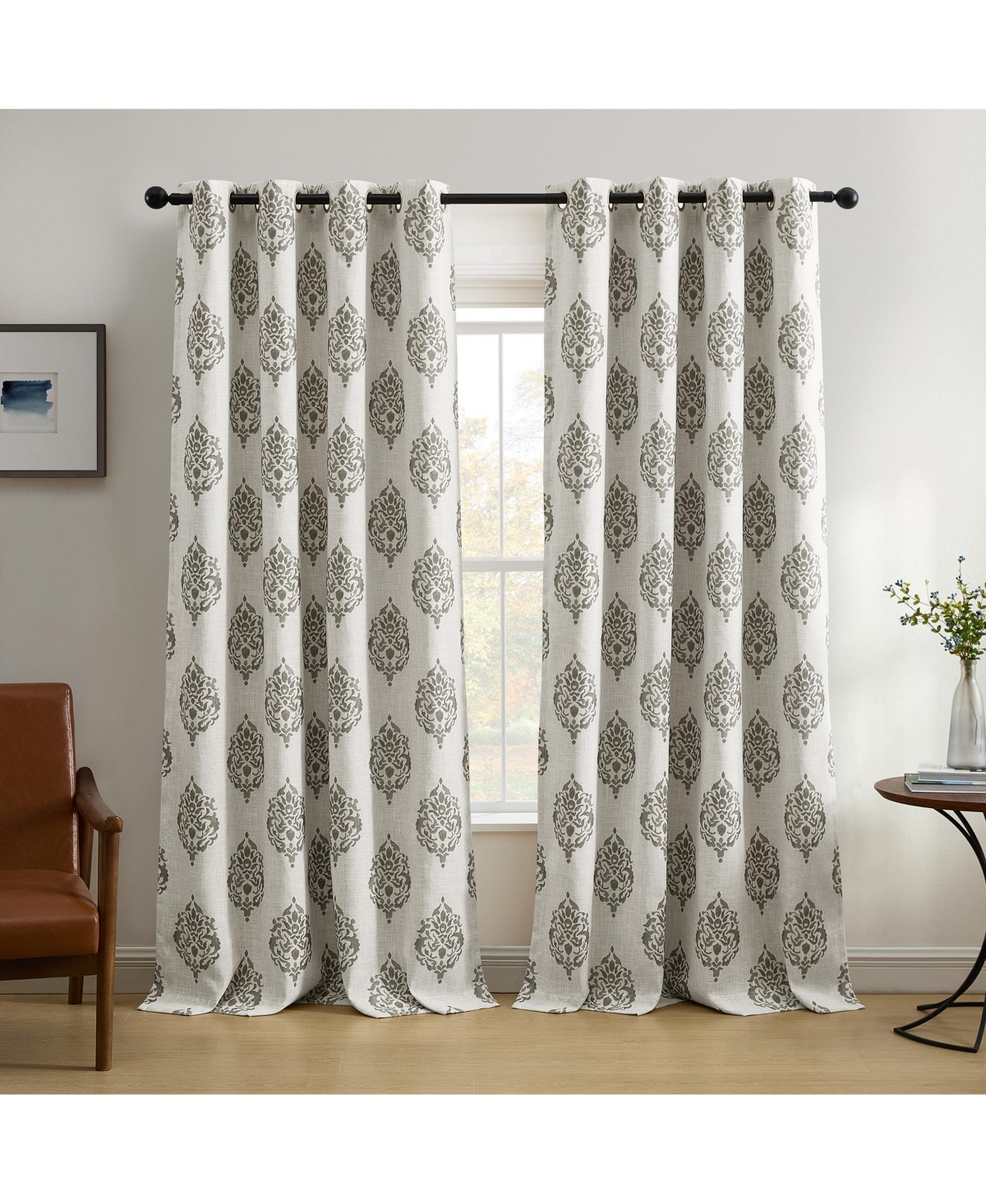 Navara Medallion Room Darkening Window Curtain - Cinnamon