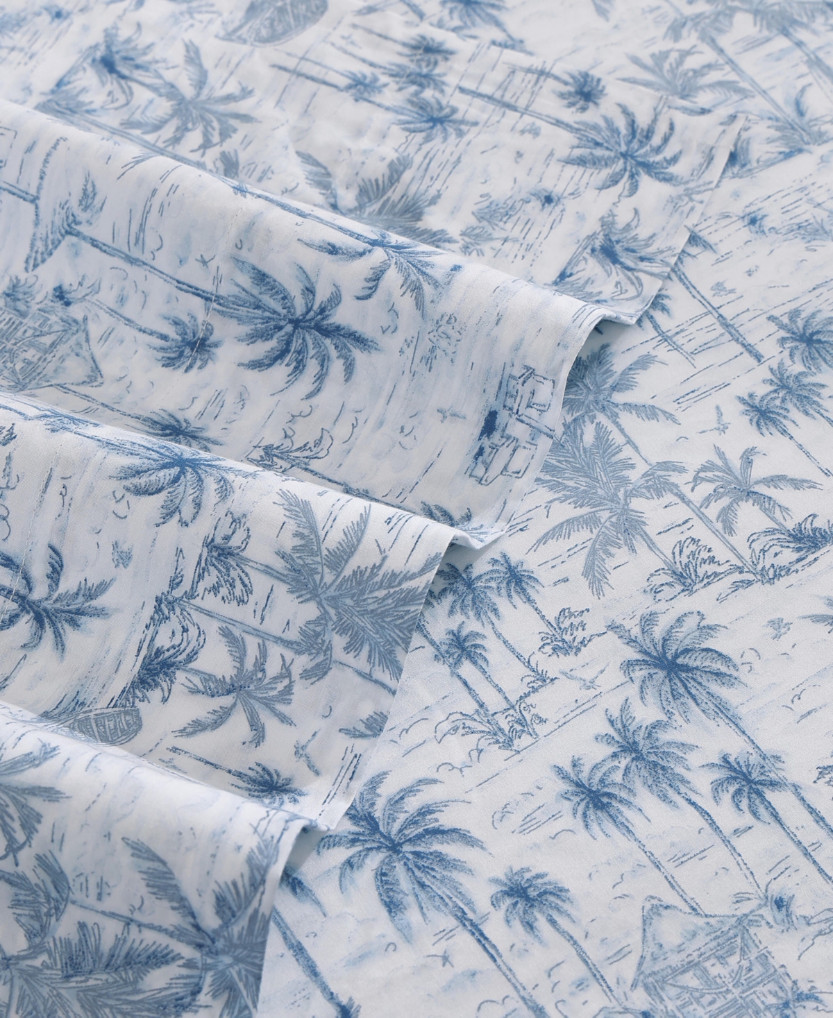 Tommy Bahama Home Cotton Percale 4 Piece Sheet Set, Queen In Blue