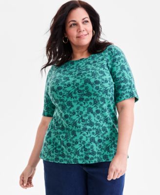 Style & Co - Plus Size Floral Elbow-Sleeve Knit Top