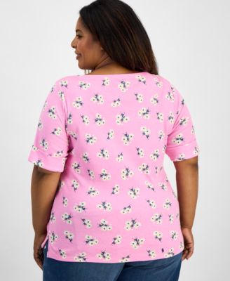 Plus Size Printed Elbow-Sleeve Knit Top, Macy's Exclusive