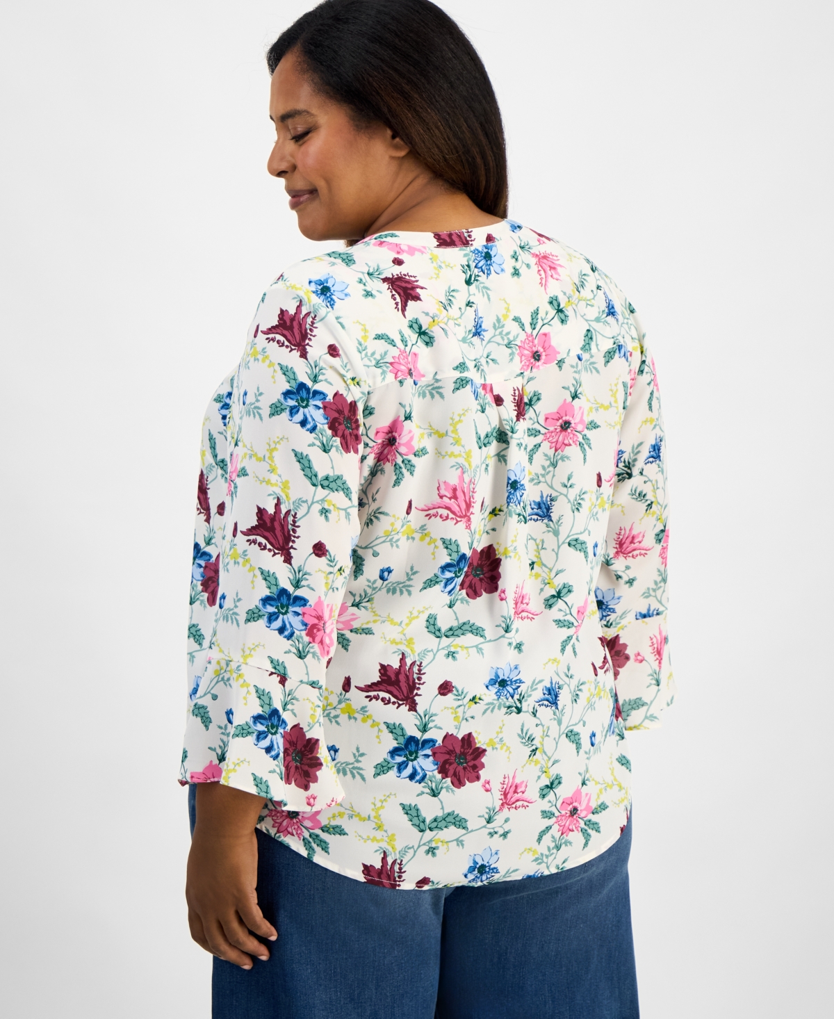 Style & Co Plus Size Printed Pintucked Top, Macy's Exclusive