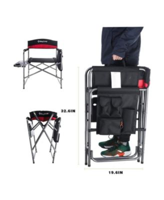 Compact Camping Folding Chair with Side Table and Storage Pocket, Red