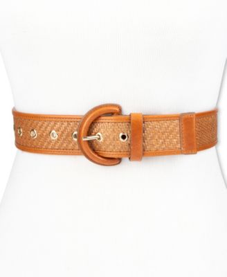 Women's Leather and Raffia Casual Belt