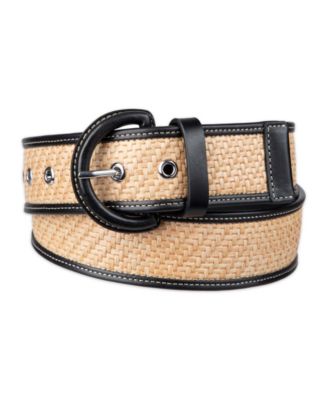 Women's Leather and Raffia Casual Belt