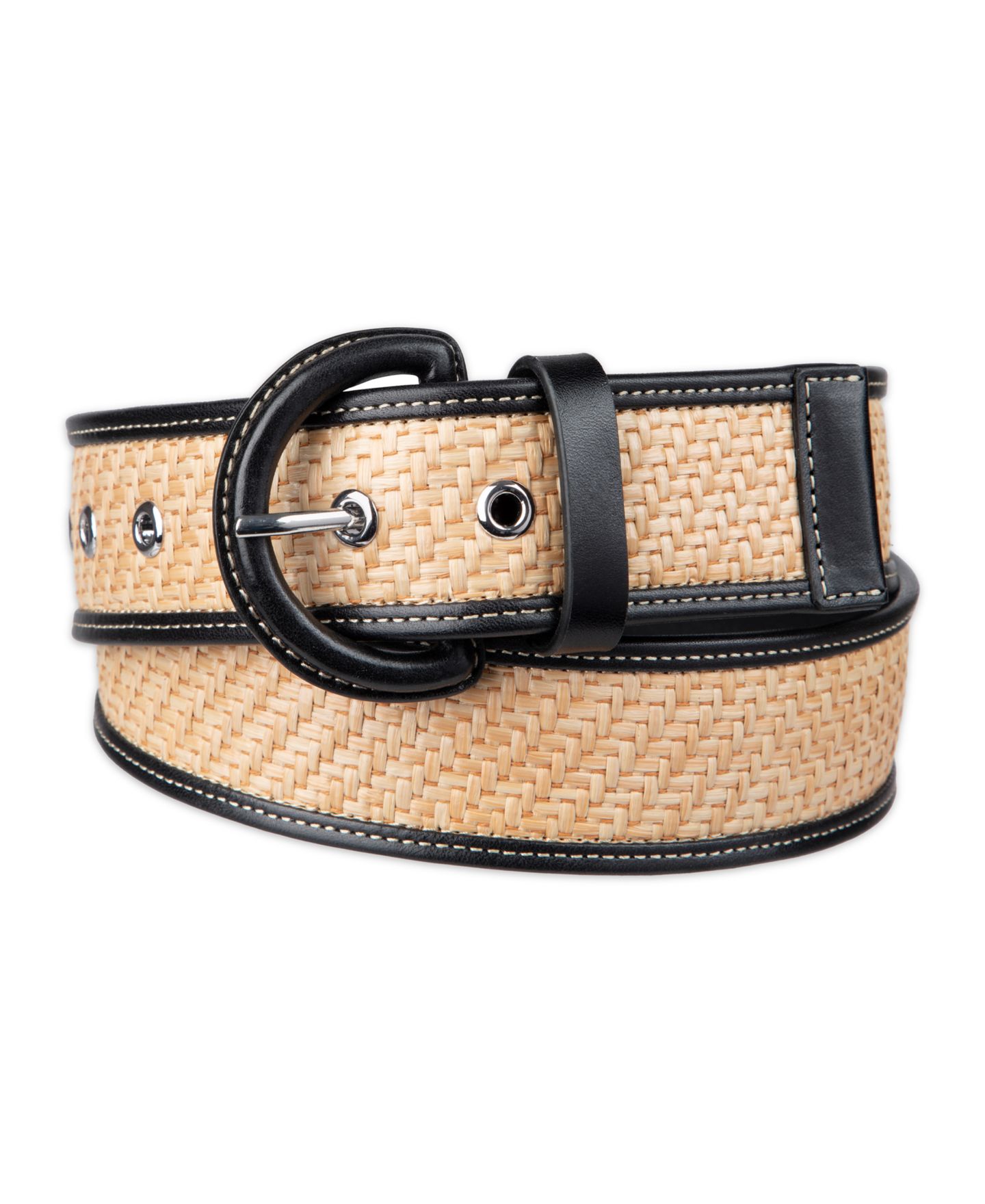 Женский ремень Cole Haan Leather and Raffia Casual, цвет: Натуральный / Чёрный — фото 3