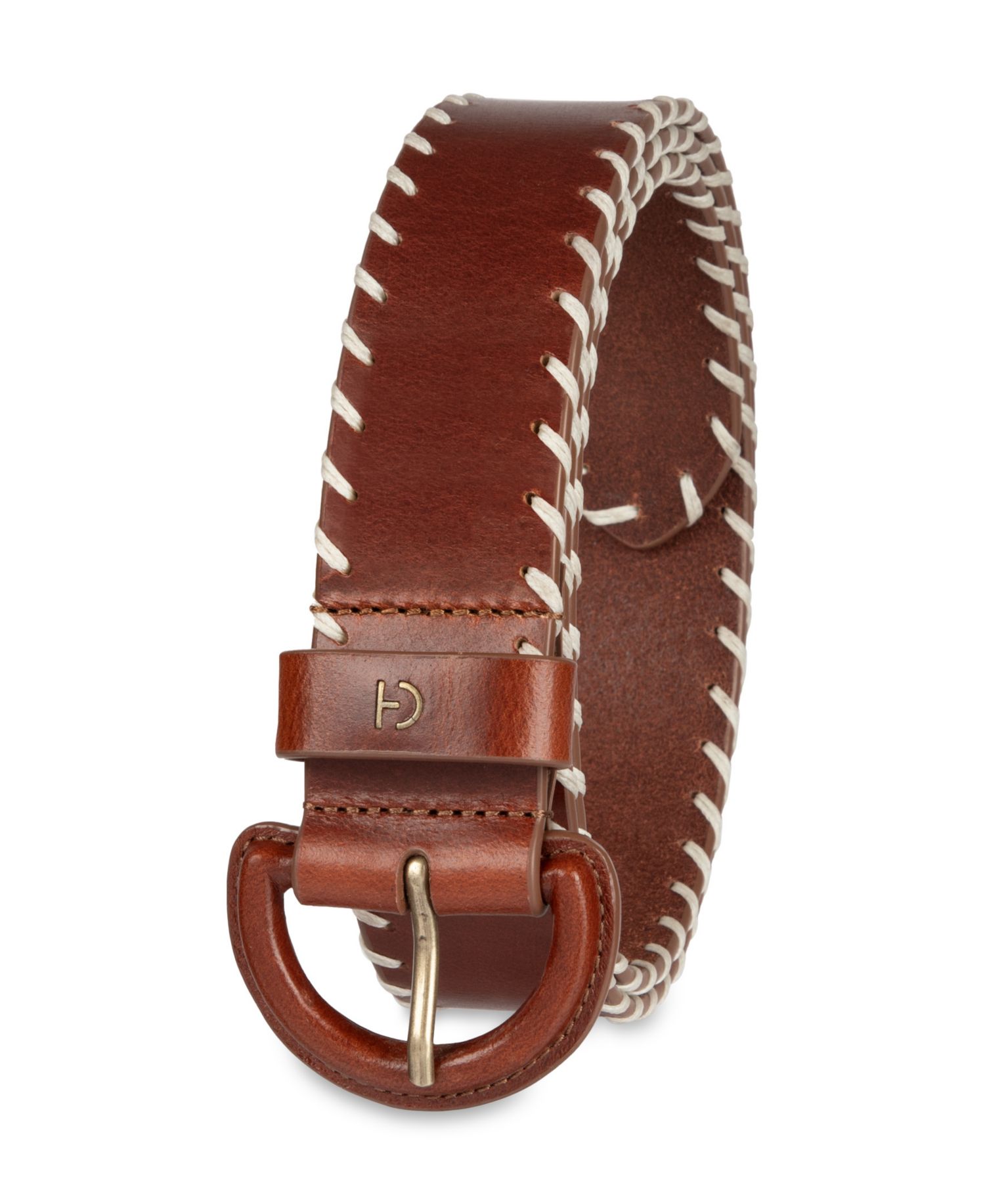 Women's Leather Covered Buckle Stitched Edge Belt