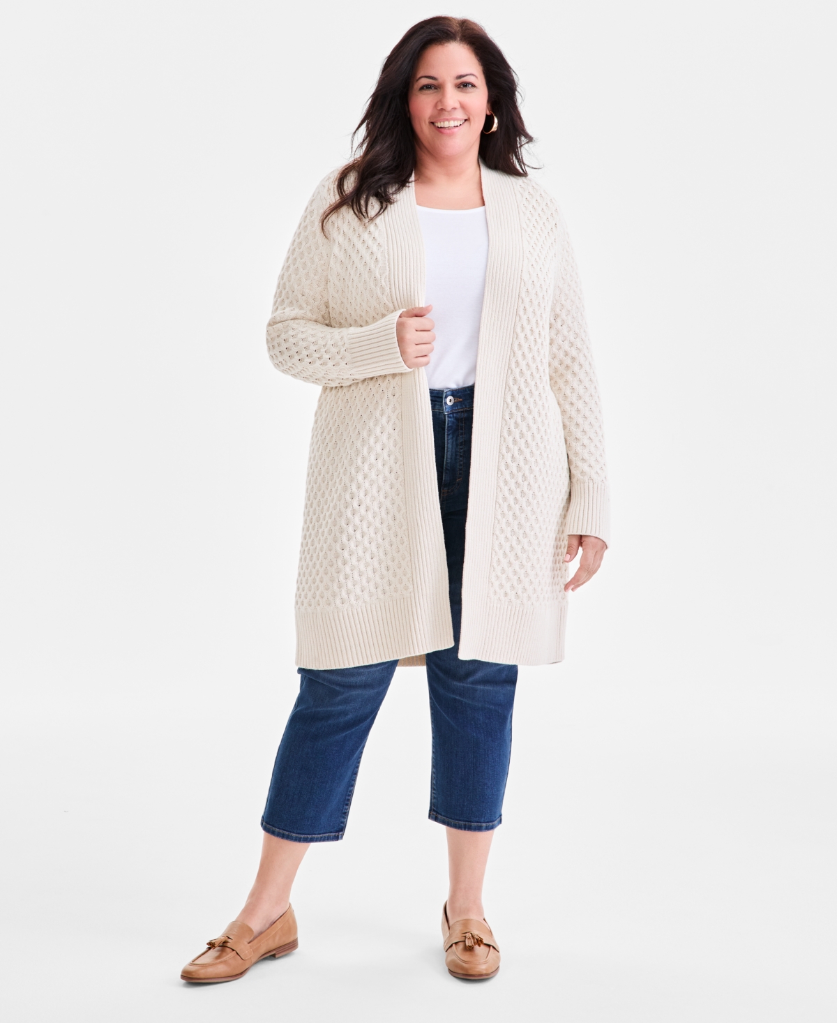 Style & Co Plus Size Open-front Longline Cardigan Sweater, Macy's Exclusive In White
