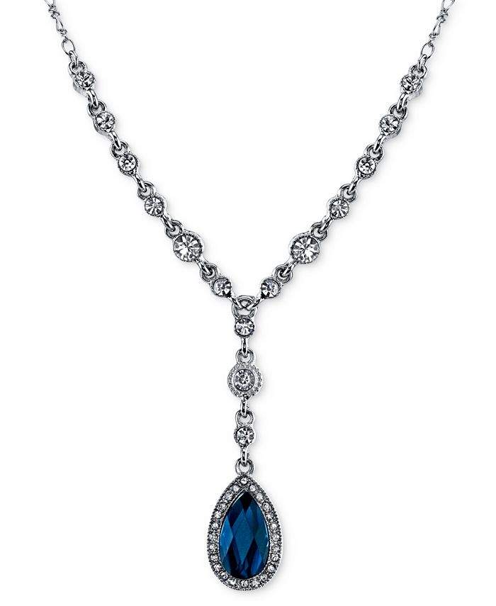 2028 Silver-Tone Blue Stone Pendant Y-Neck Necklace, Created for Macy's ...