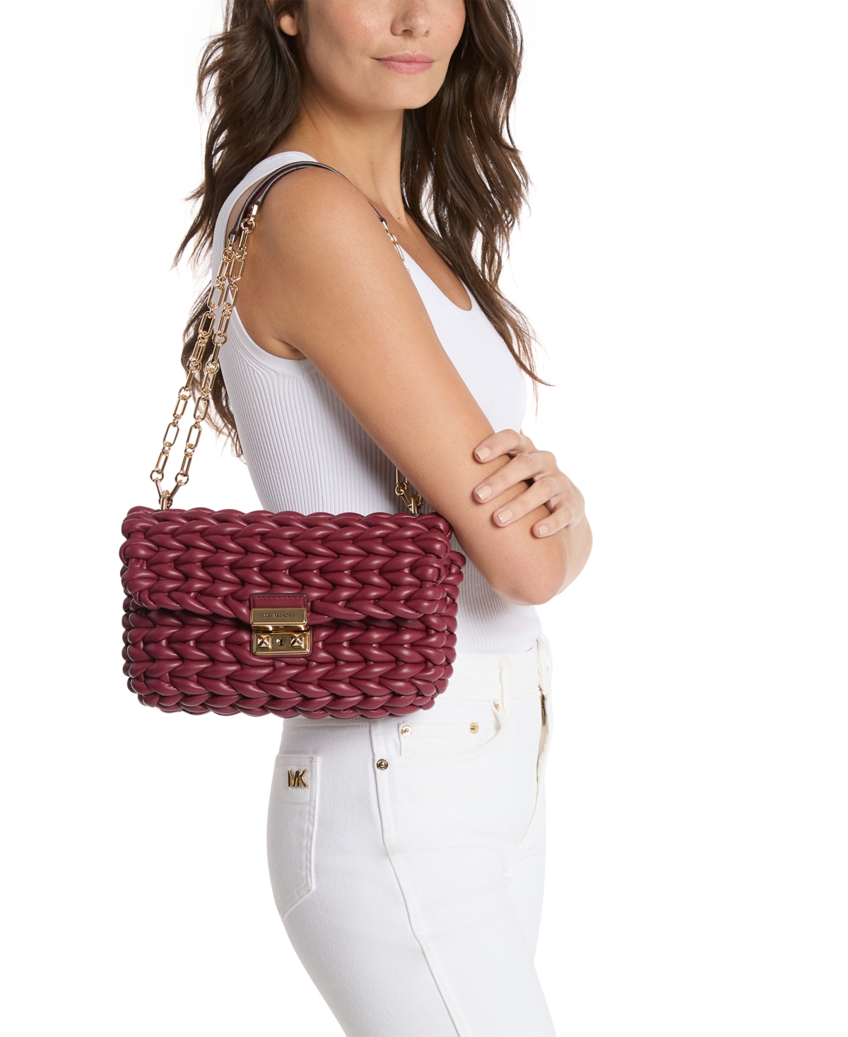 Michael Kors Michael  Tribeca Small Convertible Chain Shoulder Bag In Purple