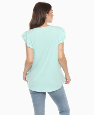 Women's Ruffle Sleeve Solid Top
