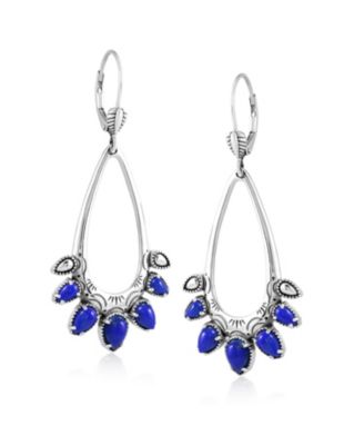 Sterling Silver Lapis Open Pear Gemstone Lever Back Earrings