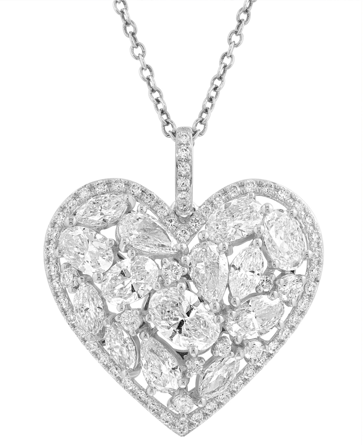 Effy Lab Grown Diamond Mixed-Cut Heart Cluster Pendant Necklace (2-5/8 ct. t.w.) in 14k White Gold, 18" + 1" extender - White Gold