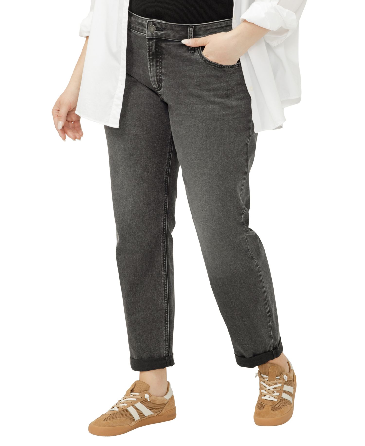 Plus Size Boyfriend Mid Rise Slim Leg Jeans