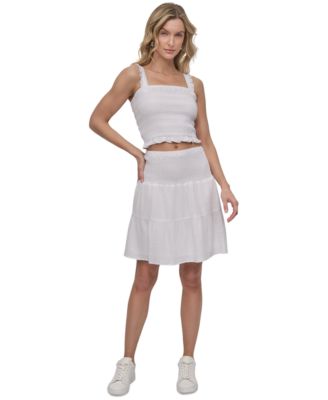 Women's Cotton Smocked Square-Neck Cropped Top