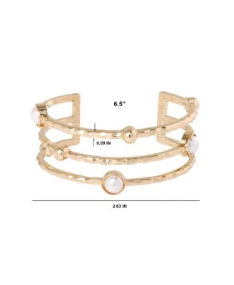 Hammered Gold-Tone Pearl Cuff Bracelet