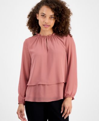 AK Anne Klein - Petite Double-Layer Ruffle Blouse