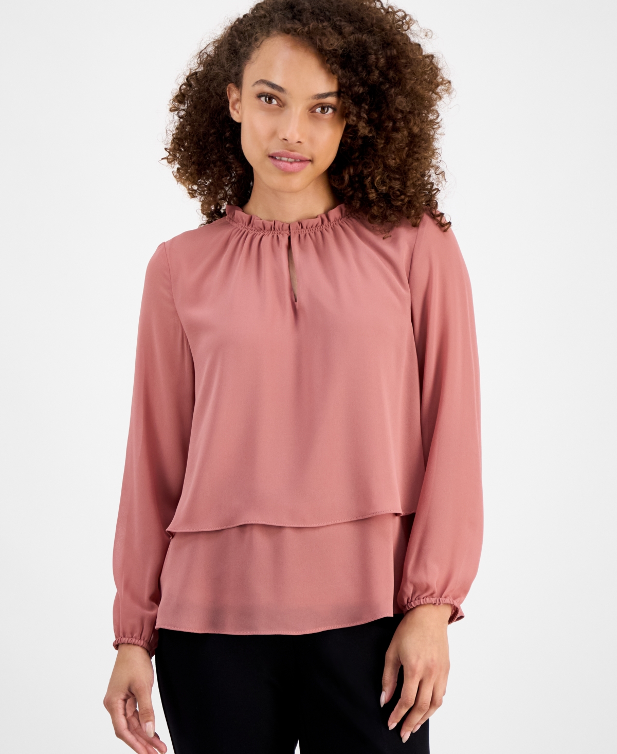 Petite Double-Layer Ruffle Blouse - Soft Primrose
