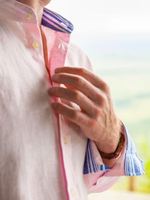 Men's Linen Grandfather Collar Shirt