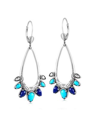 Sterling Silver Sleeping Beauty Turquoise and Lapis Open Pear Gemstone Lever Back Earrings