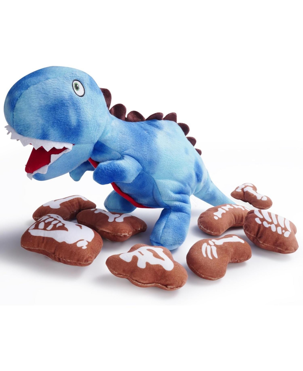 9 in 1 Dinosaur Plush Dog Toys, Christmas gift,Funny Stuffed Dino Puzzle Toy with 8 Fossil-Shaped Squeaky and Crinkle Toys