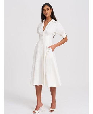 Women's Palina Lyocell Pleated Midi Preppy Shirt Dress