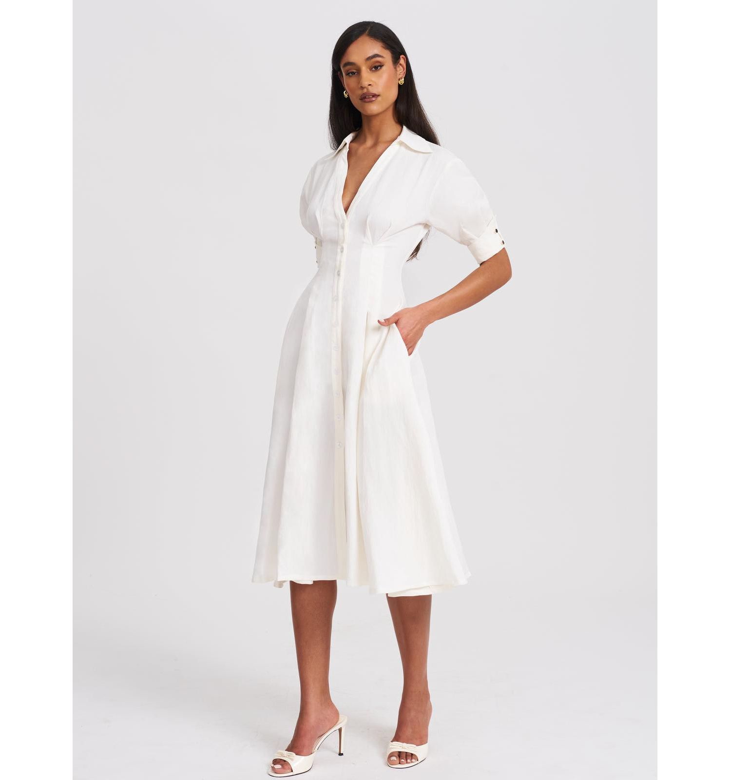 Women's Palina Lyocell Pleated Midi Preppy Shirt Dress