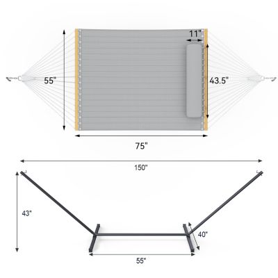 Double Hammock with Stand, 2 Person Cotton Rope Hammock with Removable Polyester Pad, 500LBS Capacity.