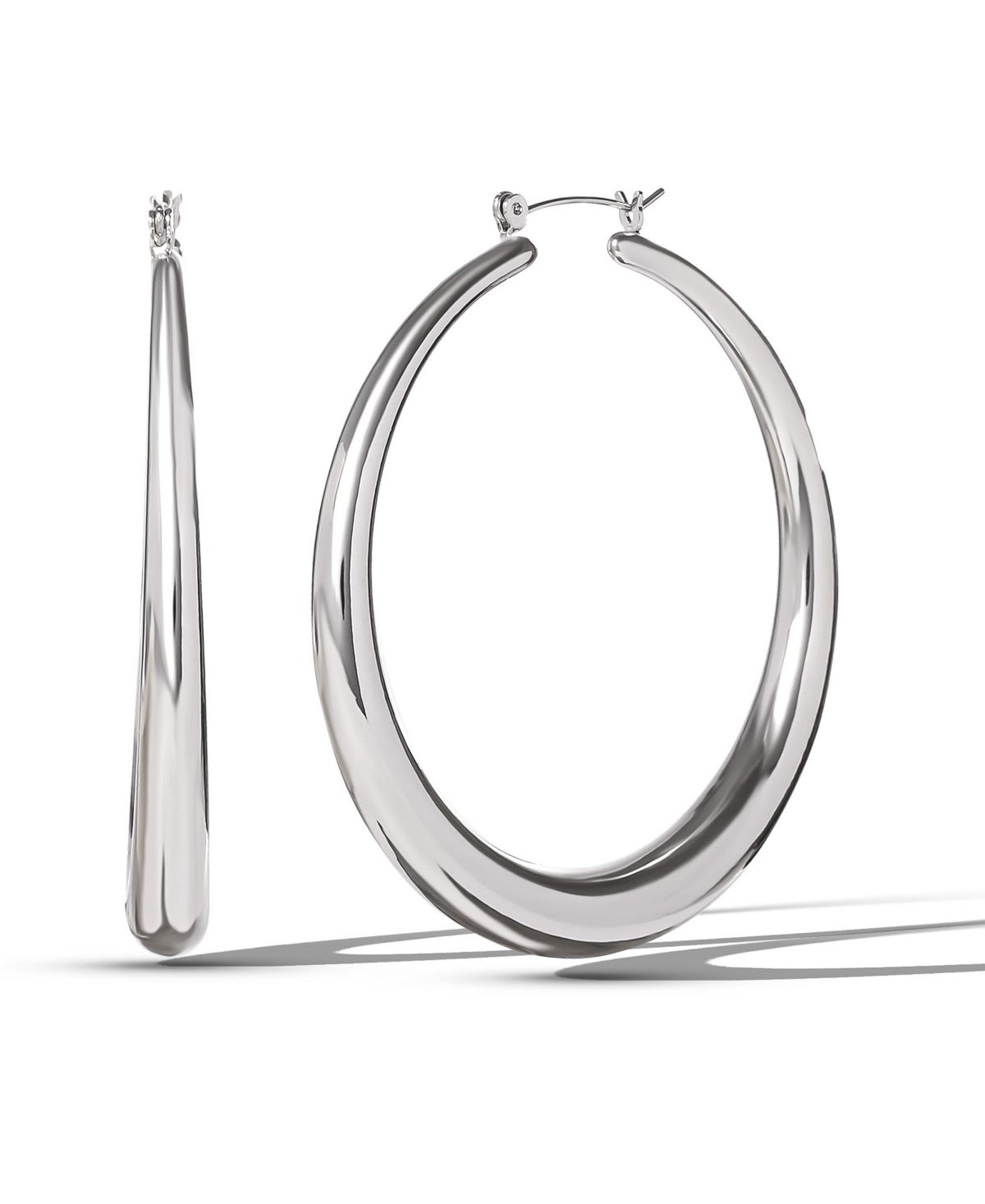 High Shine Silver Hoop Earrings - Silver