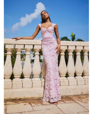 Women's Dahlia Pink Floral Lace Mermaid Gown