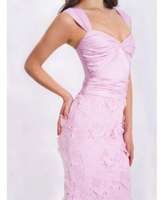 Women's Dahlia Pink Floral Lace Mermaid Gown