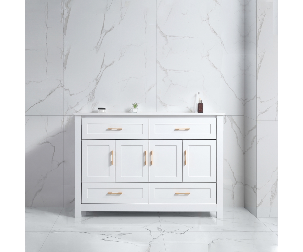 Casainc 48" White Vanity with Ceramic Sink Combo, 4 Soft-Close Doors & 4 Drawers, Elegant Storage Unit