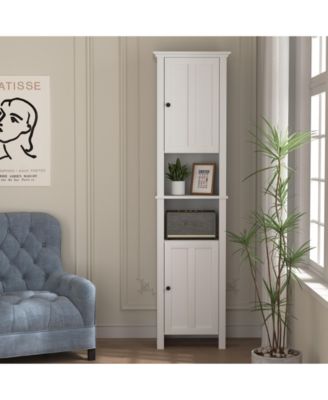 Bathroom Floor Storage Cabinet with 2 Doors, Multi-Shelf Wooden Cabinet for Living Room & Bathroom