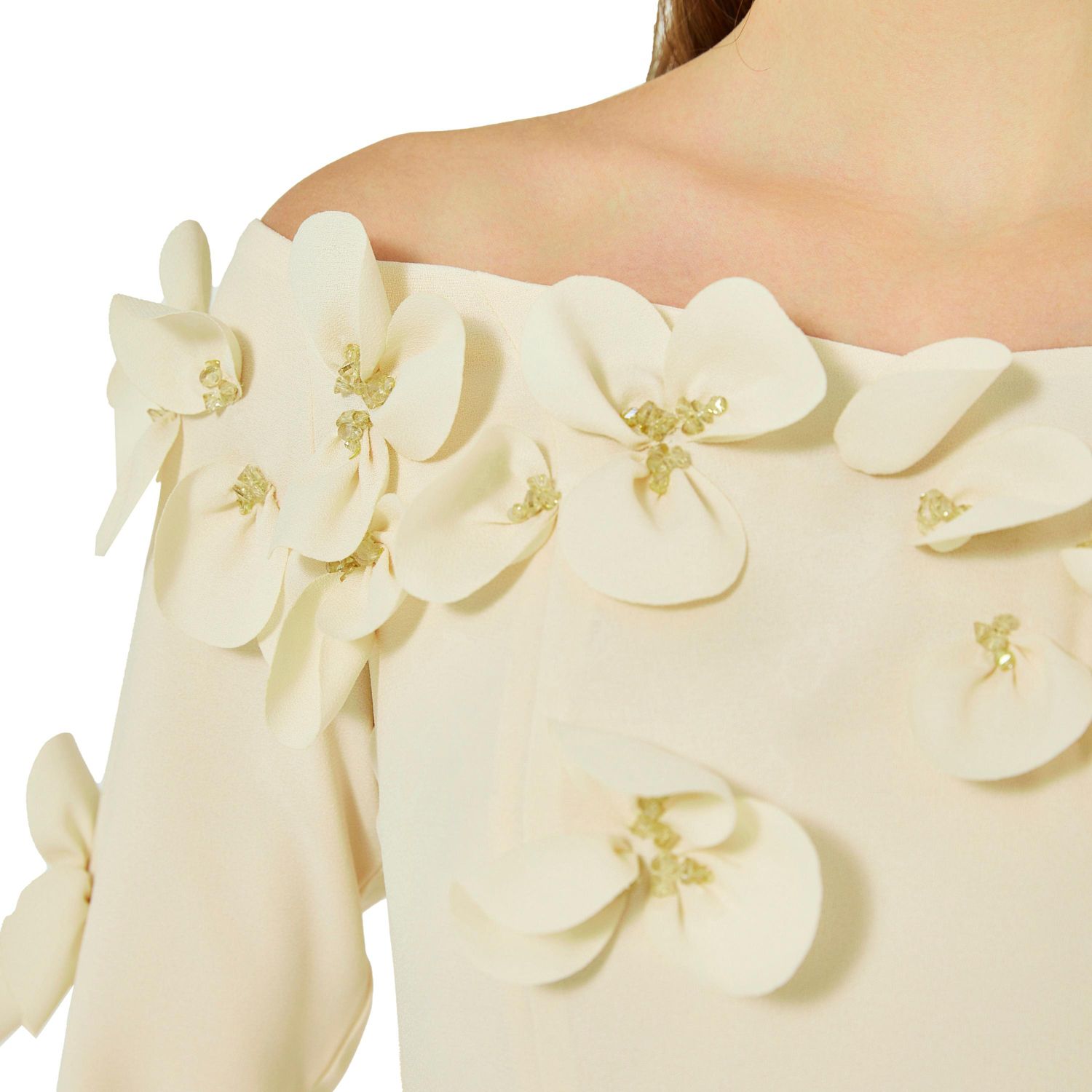 Women's Off-The-Shoulder Floral Embellished Flary Gown
