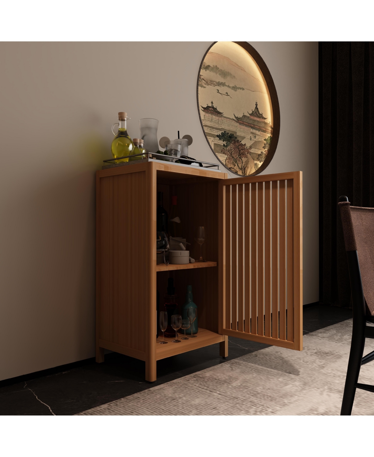 Bathroom Storage Cabinet with Door and Adjustable Shelf, Freestanding Floor Organizer for Multiple Rooms - Natural,natural wood