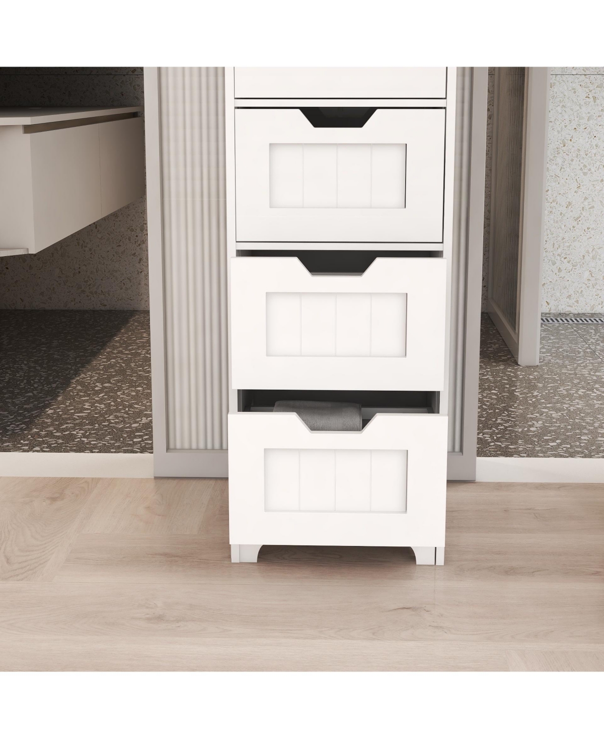 White Freestanding Storage Cabinet with 4 Drawers, Ideal for Bathroom, Kitchen & Living Room Organization - White
