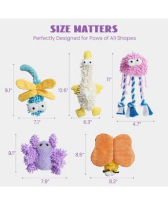 5 PCS Easter Pastel Colors Fuzzy Plush Toys, Colorful Summer Toy, Squeaky Crinkle Cute Dog Toys, Durable Stuffed Toys for All Breeds