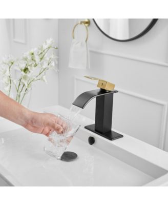 Waterfall Single Handle Single Hole Low-Arc Drip-Free Vanity Sink Bathroom Faucet