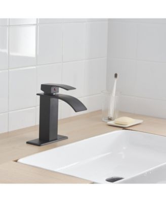 Waterfall Single Handle Single Hole Low-Arc Drip-Free Vanity Sink Bathroom Faucet