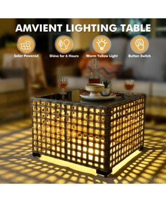 10 Pieces Outdoor Patio Furniture Set,Rattan Sectional Sofa Couch,Outside Coversation Set with Swivel Chairs,54" Fire Pit and Solar Coffee Table