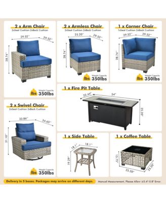 10 Pieces Outdoor Patio Furniture Set,Rattan Sectional Sofa Couch,Outside Coversation Set with Swivel Chairs,54" Fire Pit and Solar Coffee Table