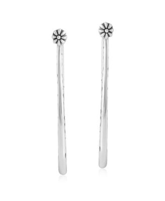 Sterling Silver Elongated Oval Etched Hoop Earrings