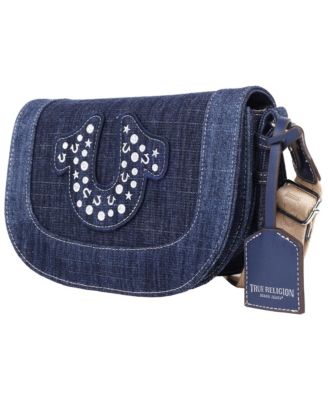 Studded Horseshoe Denim Flap Bag