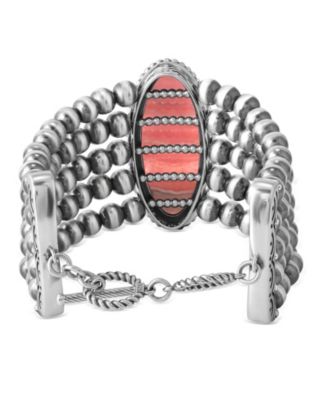 Sterling Silver Oval Rhodochrosite Oval Cut Beaded Toggle Bracelet, Size Large