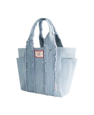 Frayed Handle Solid Denim Tote